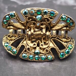 Gold Hair Claw Clip with Green Gemstones